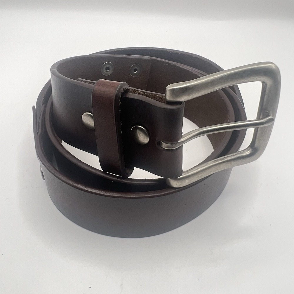Bonded‎ Leather Belt 36 Brown Ombre Silver Tone Buckle Studded Rivet Rustic